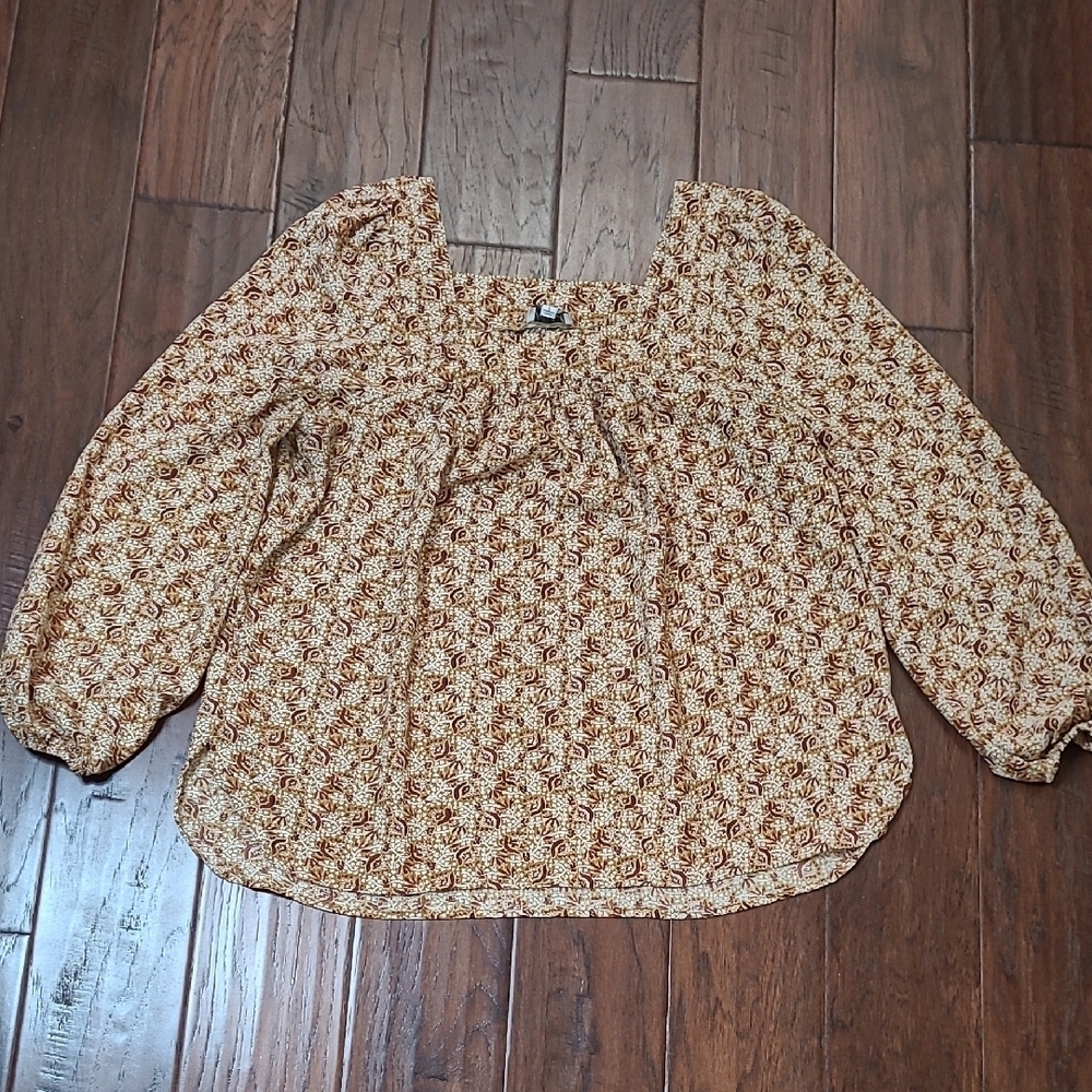 Wonderly Cream, Mustard, & Maroon Abstract Floral Patterned Blouse size Large